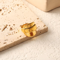 Cincin jari wanita model pelukan desainer kreatif, berlapis emas 18K, grosir, bentuk tidak beraturan, halus, dari stainless steel, trendi