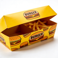 Pochettes pliables personnalisées en carton ondulé biodégradable et écologique avec logo en relief pour frites et burgers à emporter