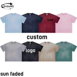 YOUMI Wholesalers 250gsm Oversized 100% Cotton T-Shirt Sun Faded Solid Custom O-Neck Short Sleeve <strong>Apparel</strong> for Men Washed - Product Image 2
