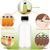 Mini bouteille en verre transparent de 60 ml (2 oz) avec bouchon à vis en plastique noir pour jus de gingembre, boissons énergétiques ou compléments alimentaires
