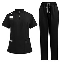 V leher ritsleting Scrub atas dan Jogger kaki Set celana profesional manikur seragam Spa Scrub seragam perawat Scrub medis