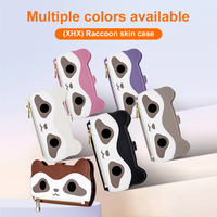 Étui de téléphone multifonctionnel en cuir PU motif raton laveur, style portefeuille, avec fentes pour cartes, antichoc, anti-chute, avec sangle et miroir