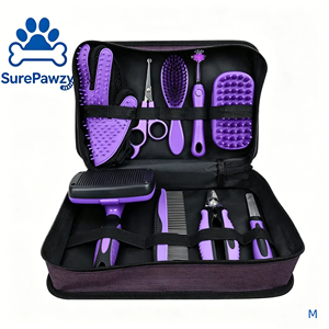 Ensemble de 9 peignes de toilettage pour animaux de compagnie en plastique 2026 avec ciseaux, aiguille et peignes roulés, sac de rangement facile à transporter pour chiens et chats - Product Image 1