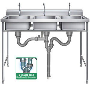 Piège d'évier à trois cuves Drain de cuisine commerciale Longueur réglable Connexion <span class=keywords><strong>flexible</strong></span> Installation facile anti-odeur durable - Product Image 4