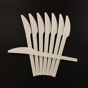 Couteaux dentelés compostables CPLA blancs personnalisables avec logo, fournis en gros par l'usine, couverts jetables biodégradables - Product Image 2