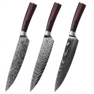 Ensemble de couteaux de cuisine en bois, acier inoxydable allemand, acier Damas japonais 67 couches, écologiques, pour steak, Santoku et Chef - Product Image 2