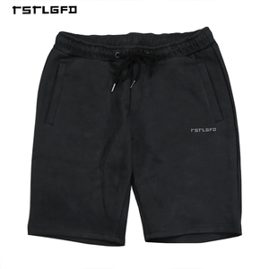 Shorts de survêtement noirs personnalisés pour hommes, brodés, avec taille élastique, poches latérales, en molleton de coton, mi-longs, écologiques et respirants - Product Image 3