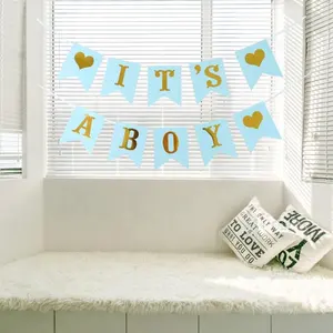 20X16cm It's Boy กระดาษ Garland Bunting แบนเนอร์ Christening Baby Shower ตกแต่ง Garland วันเกิด PARTY Favors Photo Props