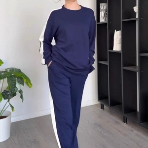 Women's New Casual Sports Knit Long-Sleeve Top and Pants Color-Blocked 2-Piece <b>Set</b> Fashion - Product Image 1