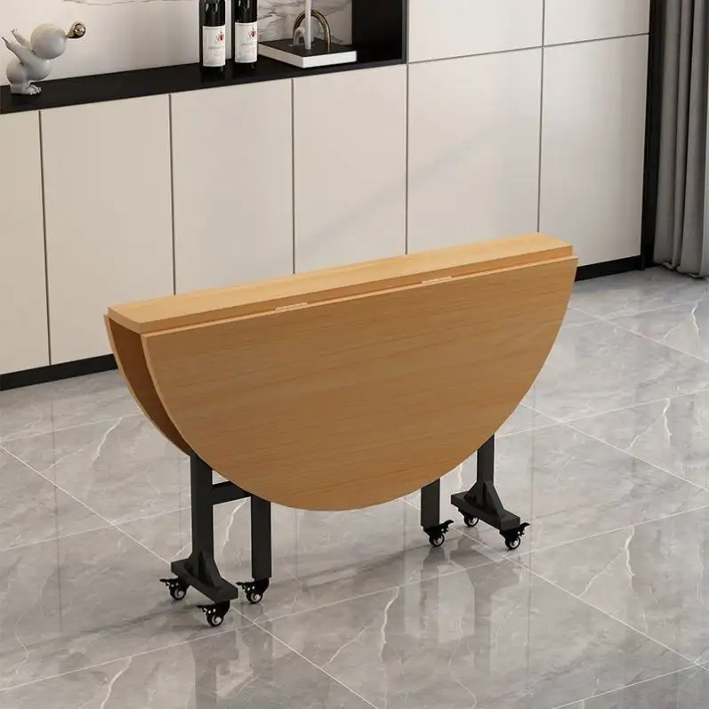 Moderno popolare tavolo pieghevole in legno di forma rotonda con gamba in metallo