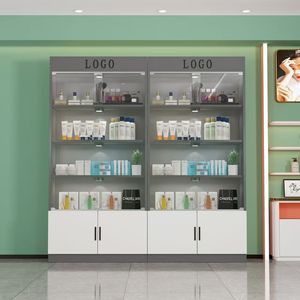 Vetrina Espositiva Moderna in Legno con Porta in Vetro e Serratura per Salone di Bellezza, Contenitori per Cosmetici e Regali - Product Image 2