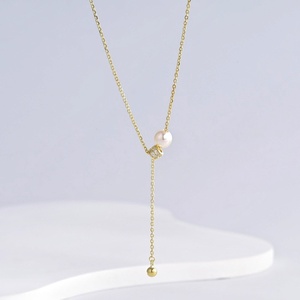 Collier en argent 925 plaqué or jaune géométrique, style vintage simple, perle d'été, pour femmes - Product Image 2