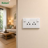 Enchufe de Pared Doble Estándar Tailandés Kolani Tipo 120, 6 Orificios, 16A 250V, Tomacorriente Empotrado, Interruptor Independiente de Encendido/Apagado con Indicador LED