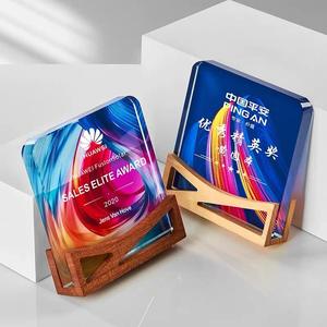 Mới đầy đủ màu sắc in ấn kính quang học giải thưởng cơ sở bằng gỗ cổ pha lê Trophy với cơ sở bằng gỗ MH-J618 - Product Image 2