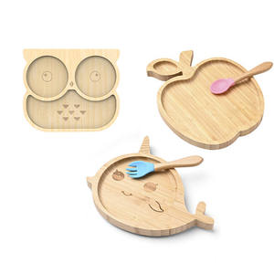 100% écologique biodégradable <span class=keywords><strong>bambou</strong></span> bébé sevrage alimentation crabe forme plaque forte aspiration enfants assiettes en bois - Product Image 6