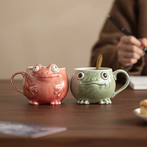 Cute Frog Shaped Coffee Mug with Spoon Personalized Funny Ceramic Cup Unique Gift Idea - Product Image 3