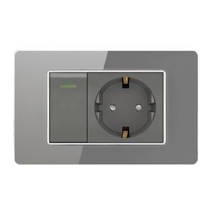 Prise murale double USB type C en verre trempé, norme européenne, avec interrupteur et trois prises de courant - Product Image 1