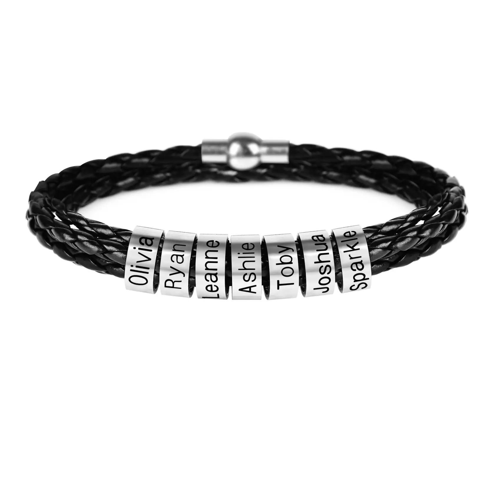 Manufacturer wholesale fashion and retro stainless steel woven leather rope bracelet mens leather bracelet