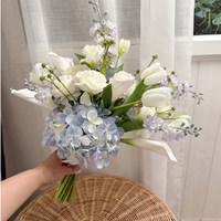 Fleurs artificielles de mariage faites à la main, réalistes, douces, style Ins, fraîches et chics, blanches, bleues, violettes, style coréen, légères, pour le voyage