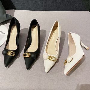 Zapatos de Tacón Alto con Hebilla Metálica de Nuevo Estilo, de Microfibra Sólida, con Punta en Pico, Tacón de Aguja, Suela de Goma, Estilo Coreano para Mujer - Product Image 4