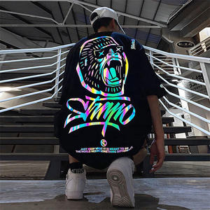 <span class=keywords><strong>Rabal</strong></span> 100% algodón en blanco liso camiseta de gran tamaño impresión personalizada láser Arco Iris logotipo reflectante de talla grande camisetas para hombres - Product Image 1