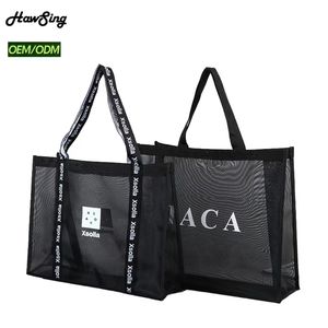 スタイリッシュなキャンバストートカスタムプリントレターパターンコットンメッシュバッグ夏のビーチショッピング - Product Image 1