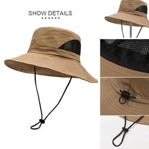 Chapeaux de pêcheur universels ajustables pour hommes et femmes, pour une utilisation en extérieur, chapeaux de randonnée respirants à large bord en maille personnalisée - Product Image 3