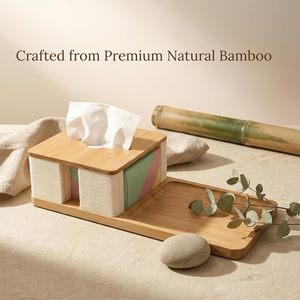 Bamboo Wood Tissue Box Multifunctional <b>Storage</b> <b>Tray</b> Rectangle 4-7 Compartments Standing Type Office Organizer Desktop Living - Product Image 2
