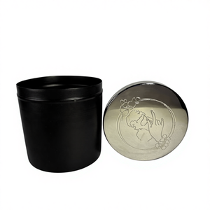 Tarro Metálico Cilíndrico Personalizable con Logotipo, Tapa de Acero Inoxidable en Relieve, Acabado Mate, Superficie Negra para Serigrafía, Grabado, Multiusos - Product Image 1