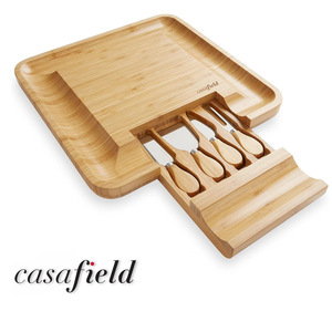 Bamboo <b>Cheese</b> Board With <b>Knife</b> <b>Set</b> Portable Durable Food Safe Cutting Tray For Serving Snacks And Appetizers - Product Image 5