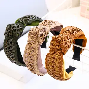 Retro new product headband woolen woven edge hollow hair accessories middle knot flannel girl headband