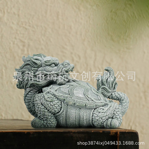 Ornement d'aquarium créatif style chinois Dragon Tortue en résine de grès bleu, décoration de bac à poissons, décoration de bureau classique pour la maison - Product Image 4