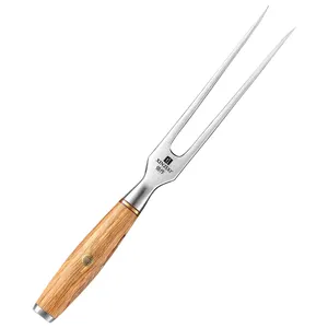 430 Stainless Steel Kitchen Cutlery Cooking BBQ Carving Meat Fork with Olive Wood Handle