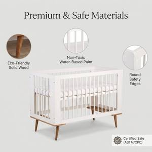 Cuna de Madera para Bebé Estilo Moderno de Mediados de Siglo, Cuna de Madera Maciza de Pino, Altura Ajustable - Product Image 4