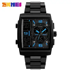 Skmei 1274 Fashion Zwart Heren Quartz Horloge Excel Poolse Dual Tijd Chronometer Iced Out Sports Hand Horloge