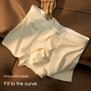 Boxer pour homme sexy taille mi-haute 'Milk Skin' respirant en soie glacée et nylon, tricoté antibactérien, sans couture sur la taille - Product Image 1