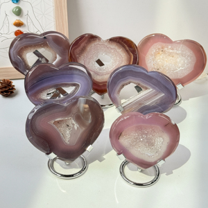 Thiết Kế Mới Phẳng Trái Tim Pha Lê Thủ Công Mỹ Nghệ Màu Hồng Mã não Druzy Geode Năng Lượng Tự Nhiên Chữa Bệnh Đá Cho Quà Tặng Trang Trí Nội Thất - Product Image 2