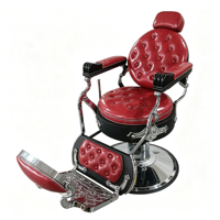 Fauteuil de barbier vintage rouge capitonné, robuste, hydraulique, inclinable, avec repose-pieds et appui-tête