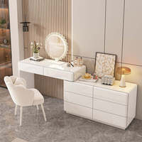 Coiffeuse moderne blanche à longueur réglable avec 6 tiroirs et miroir sur pied, station de maquillage en bois pour salon