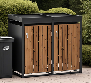 Metal 120/240L Double Door Garden Trash <strong>Bin</strong> KD Structure <strong>Wheelie</strong> <strong>Bin</strong> <strong>Storage</strong> with Plant Roof Durable Waste <strong>Bin</strong> Box for Garden - Product Image 2