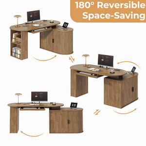 Ampia Scrivania Girevole per Computer in Legno, Tavolo da Lavoro per Casa e Ufficio con Ampio Spazio di Archiviazione - Product Image 6