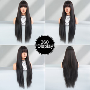 Offres Flash Perruques de <span class=keywords><strong>Cheveux</strong></span> Synthétiques Lisses Très Longs de 34 Pouces avec Frange, Couches Noires pour Femmes - Product Image 4