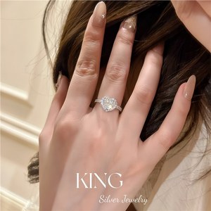 Anillo de Diamantes en Forma de Corazón, Plata de Ley S925, Chapado en Oro, Joyería de Moda para Mujer, Anillo de Boda - Product Image 4