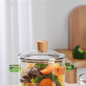 Ciotola per noodles istantanei in vetro borosilicato resistente al calore, pentola per stufati riscaldabile con coperchio, pentola per zuppa in vetro colorato con doppio manico. - Product Image 5