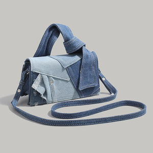 Bolso de hombro personalizado Blue <span class=keywords><strong>Jeans</strong></span> para <span class=keywords><strong>mujer</strong></span>, nuevo diseñador de fábrica, bolso con asa superior, retales cruzados diagonales, resistente al agua - Product Image 3