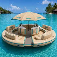 Plateforme flottante gonflable personnalisée pour fêtes aquatiques avec bar château et espace lounge, idéale pour hôtels, complexes hôteliers et parcs aquatiques commerciaux