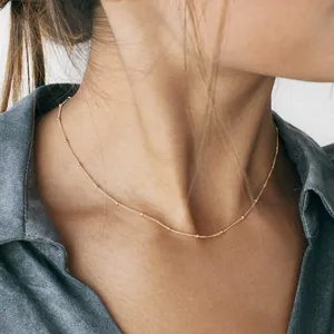 Dainty 14K Mạ Vàng Đính Cườm Chuỗi Choker Vòng Cổ Vệ Tinh Chuỗi Vòng Cổ Layering Vòng Cổ Đám Cưới