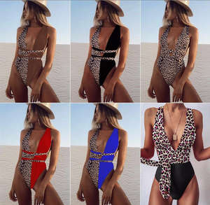 Maillot de bain une pièce sexy personnalisé pour <span class=keywords><strong>femme</strong></span>, avec lacets croisés, décolleté plongeant et dos ouvert - Product Image 5