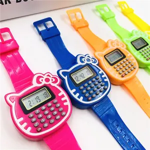 새로운 어린이 학생 선물 손목 시계 계산기 소년 실리콘 다목적 전자 밴드 고무 고양이 모양의