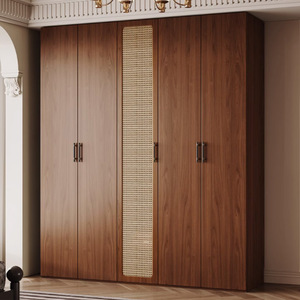 European <strong>Pine</strong> Board Coat Cabinet <strong>Solid</strong> Wood Handle Rattan Door Enf Grade Walnut Bedroom Furniture Home Storage <strong>Wardrobes</strong> - Product Image 2